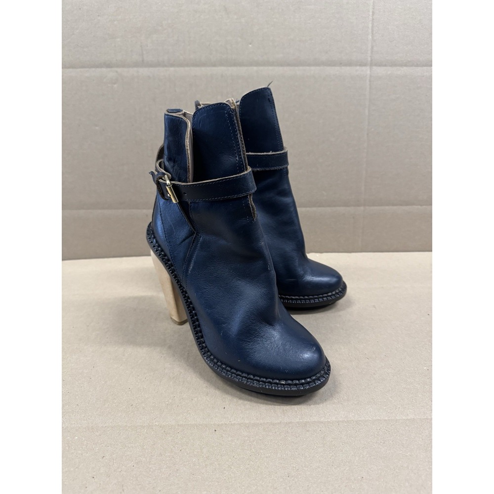 Cacharel Womens Leather Healed Chic Boho Boots Navy Size 37 Made In Italy‎